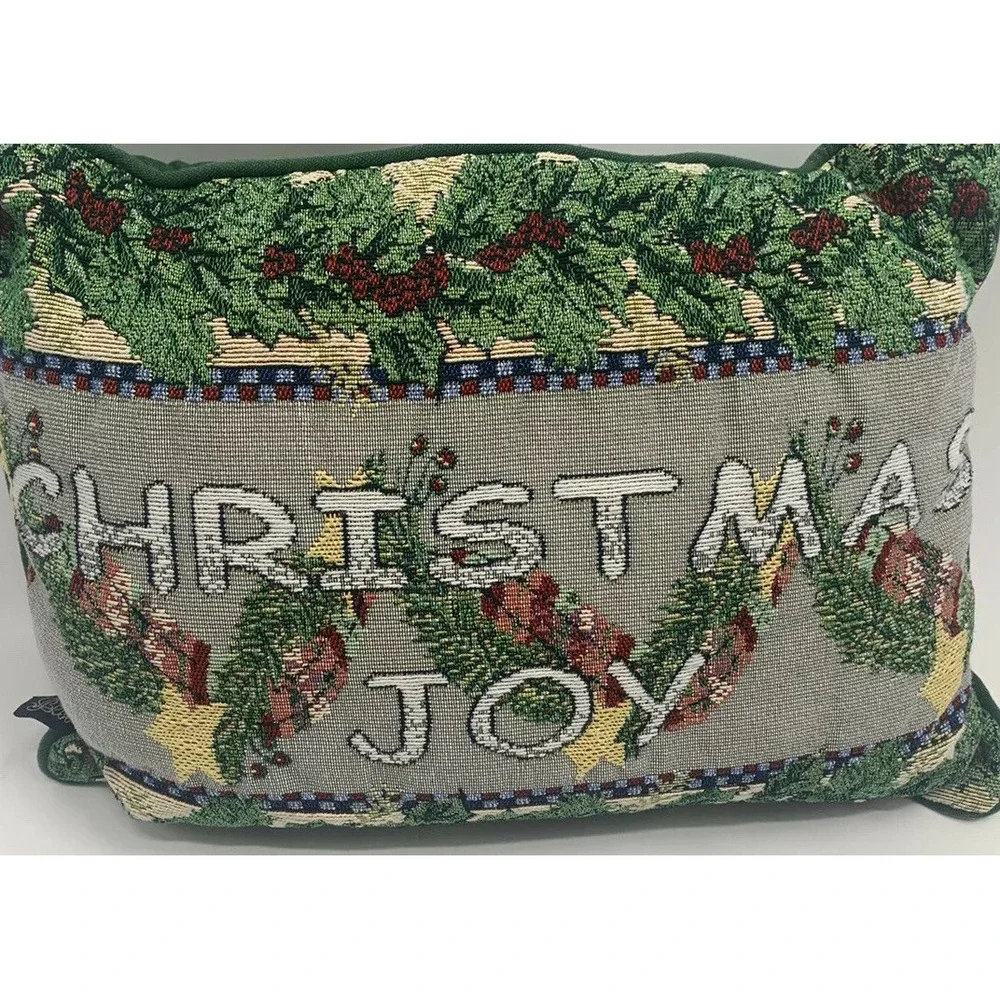 Vintage Christmas Throw Pillow Needle point Joy Red Green